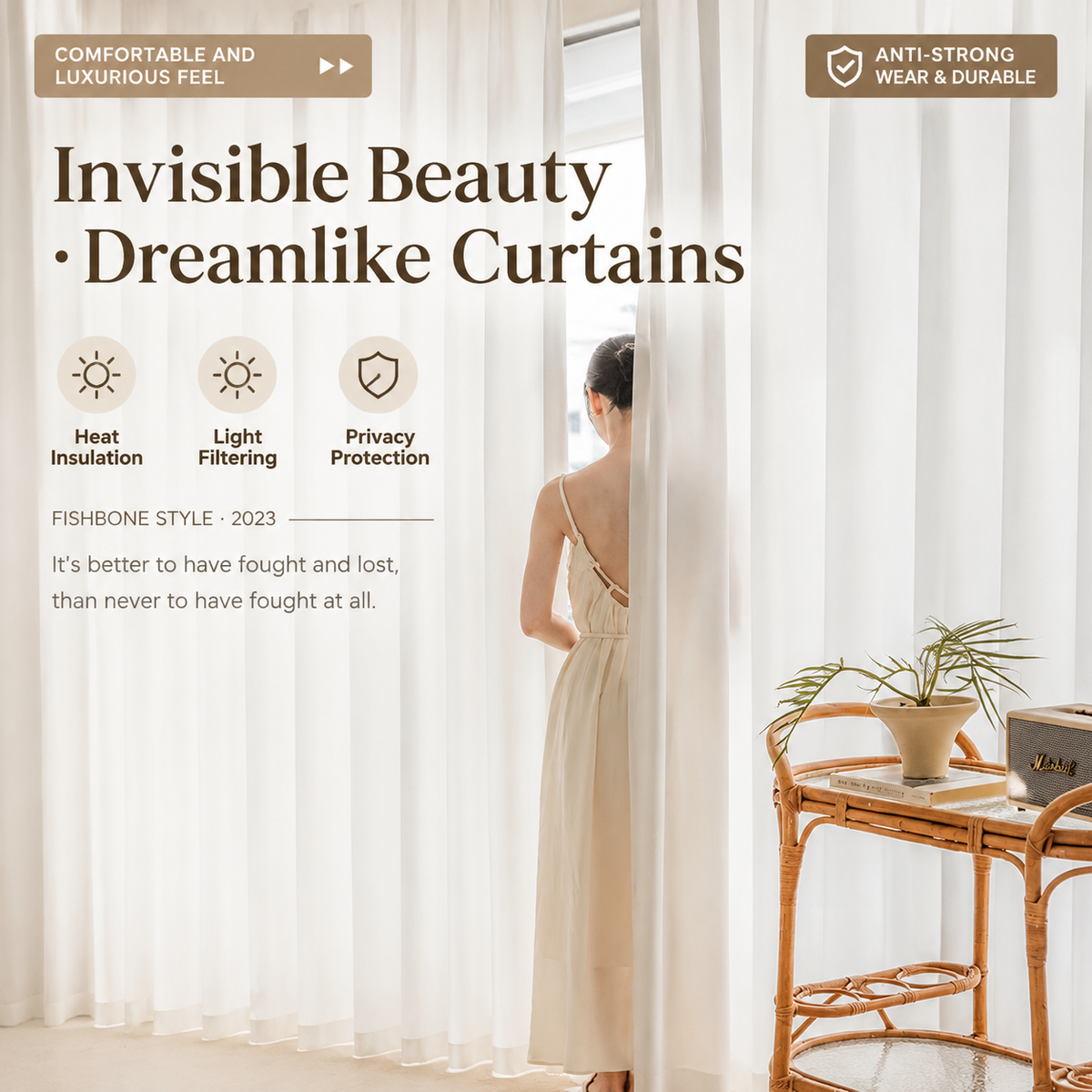 Textured Light Filtering Curtains, Soft Privacy Sheer Drapes for Living Room & Bedroom
