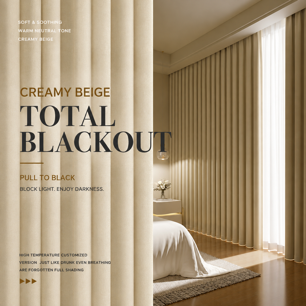 Cream Blackout Curtains, Soft Textured Thermal Insulated Drapes with Blackout Lining