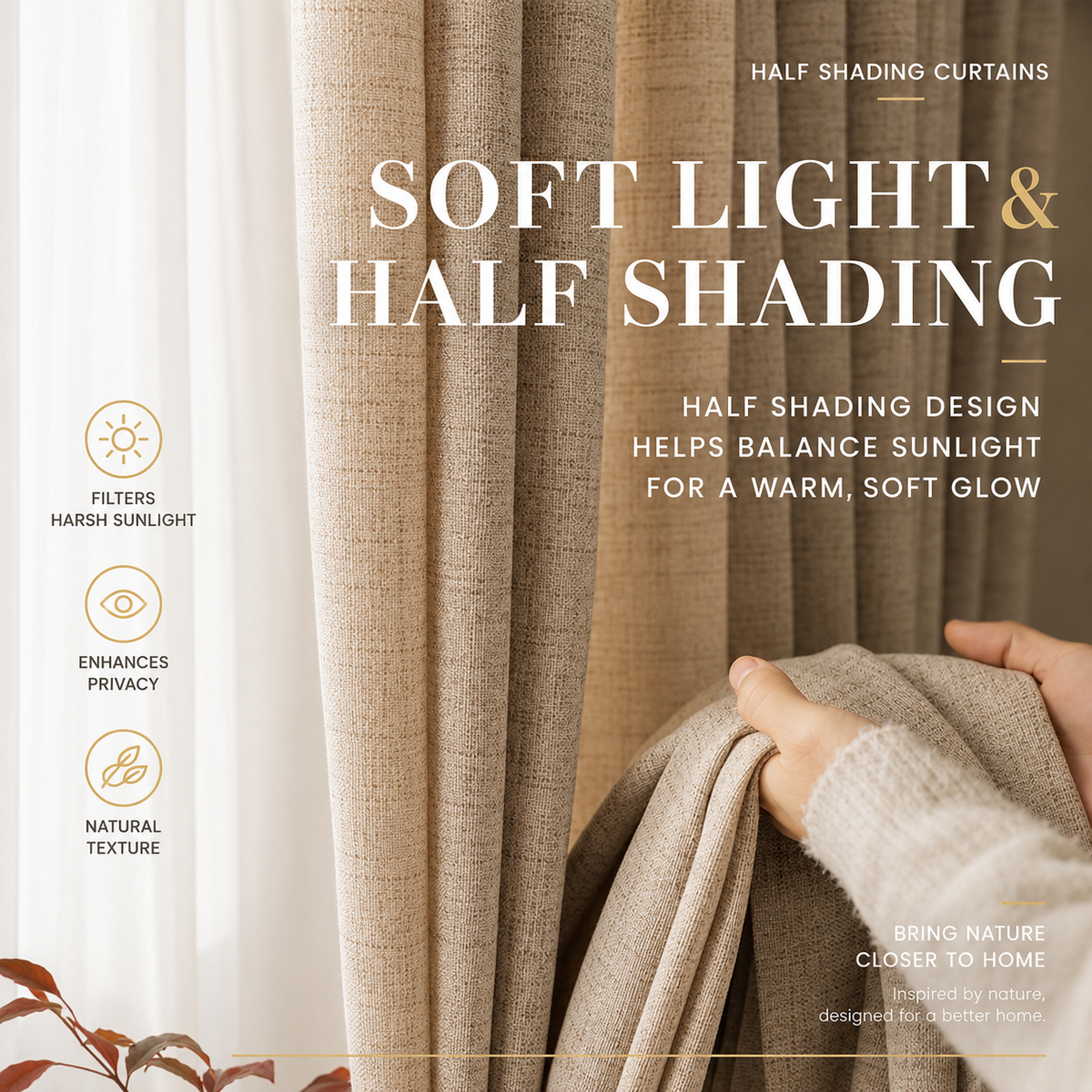 Oatmeal Linen Look Curtains – Light Filtering Textured Drapes for Living Room & Bedroom
