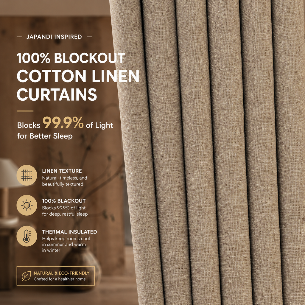 Premium Linen-Look Blackout Curtains – Heavyweight Thermal Insulated Drapes for Bedroom & Living Room