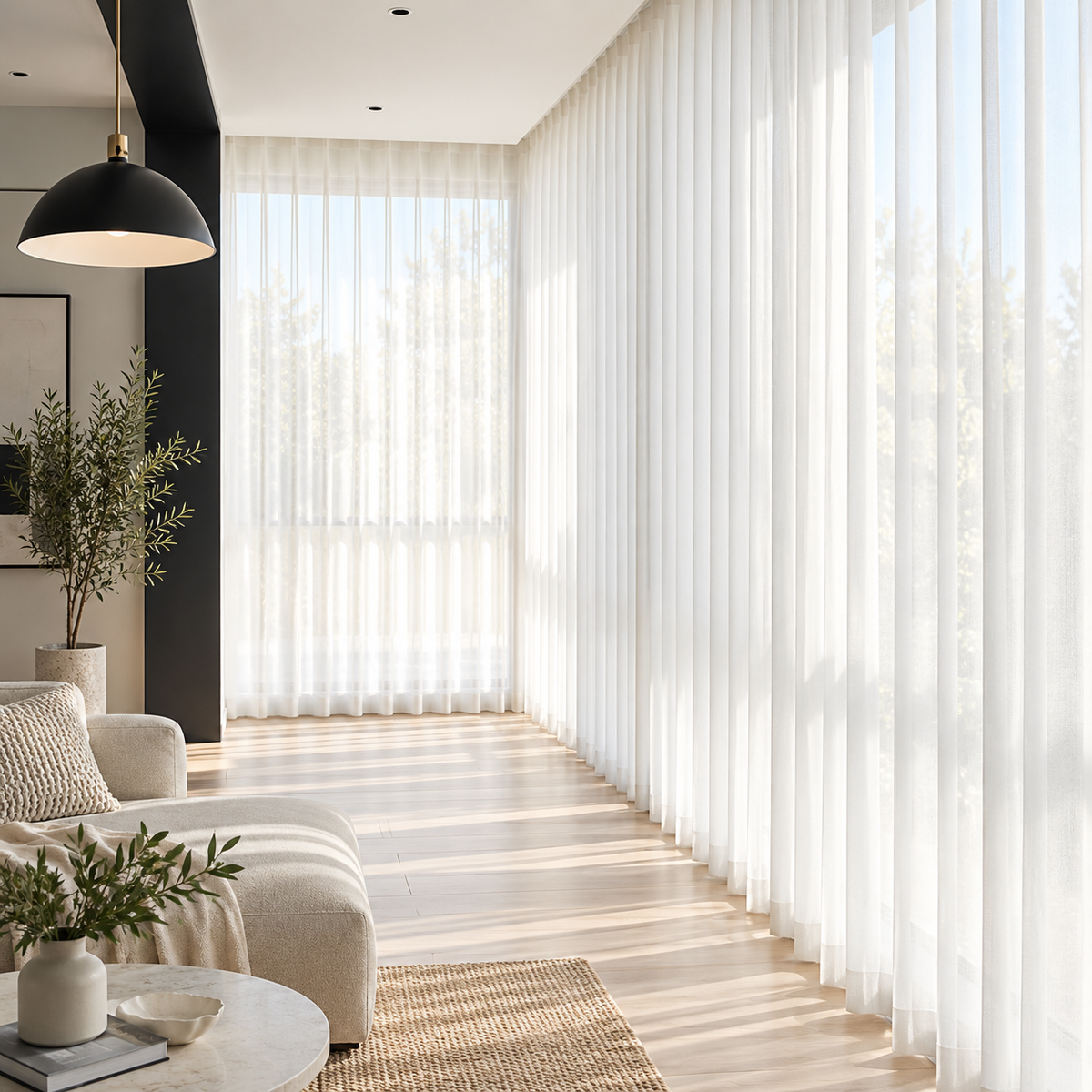 Textured White Sheer Curtains – Light Filtering Ripple Window Panels
