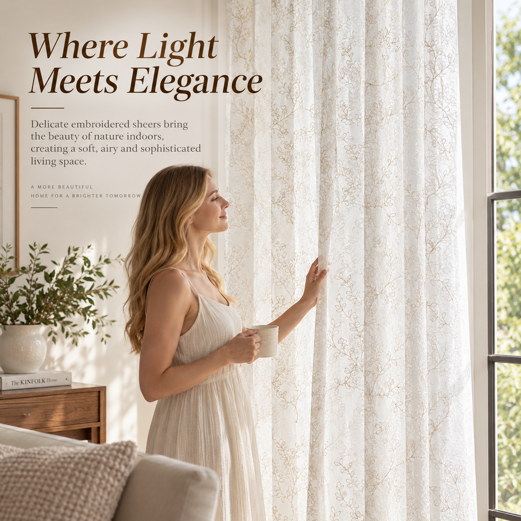 Embroidered Floral Sheer Curtains – Elegant Light Filtering Window Panels