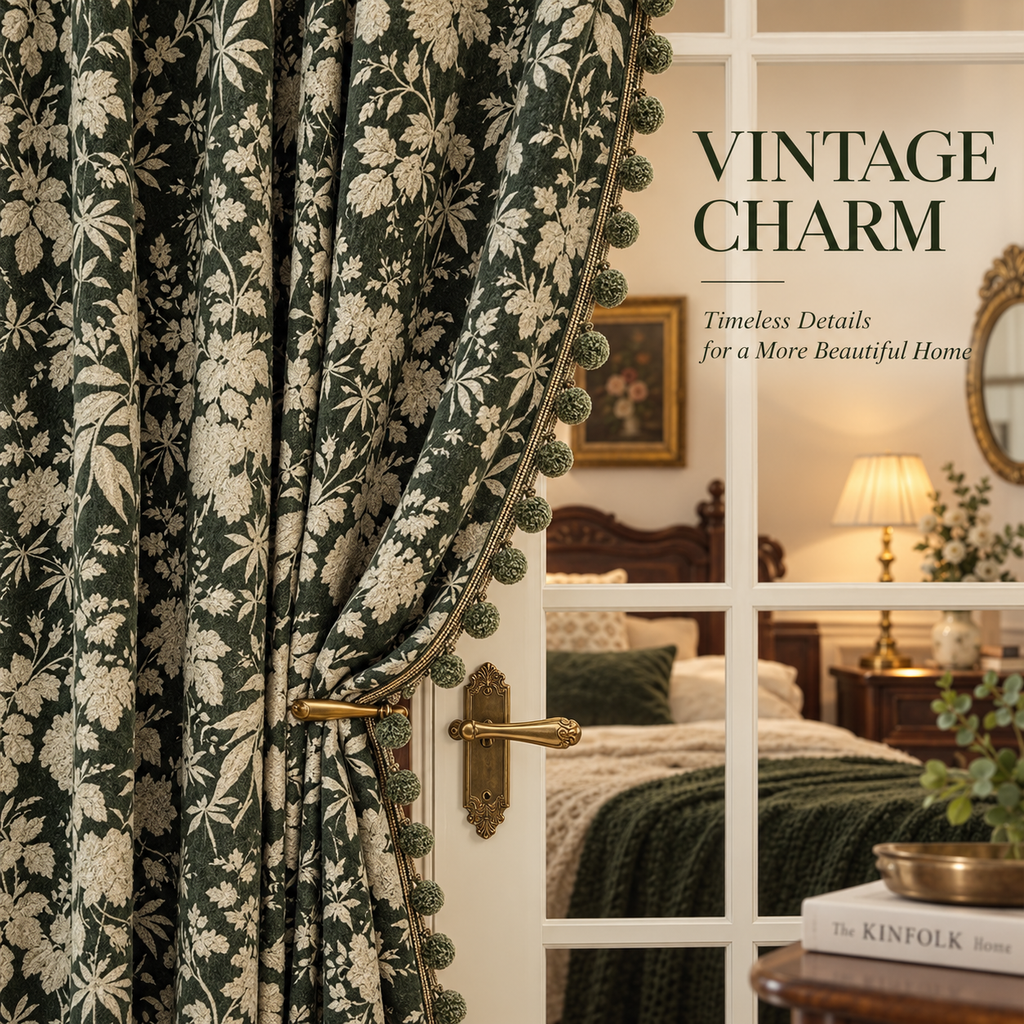 Vintage Botanical Chenille Curtains – Jacquard Room Darkening Drapes