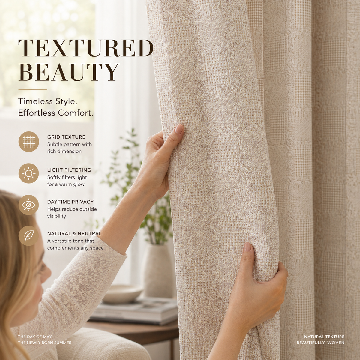 Textured Grid Light Filtering Curtains – Jacquard Privacy Drapes