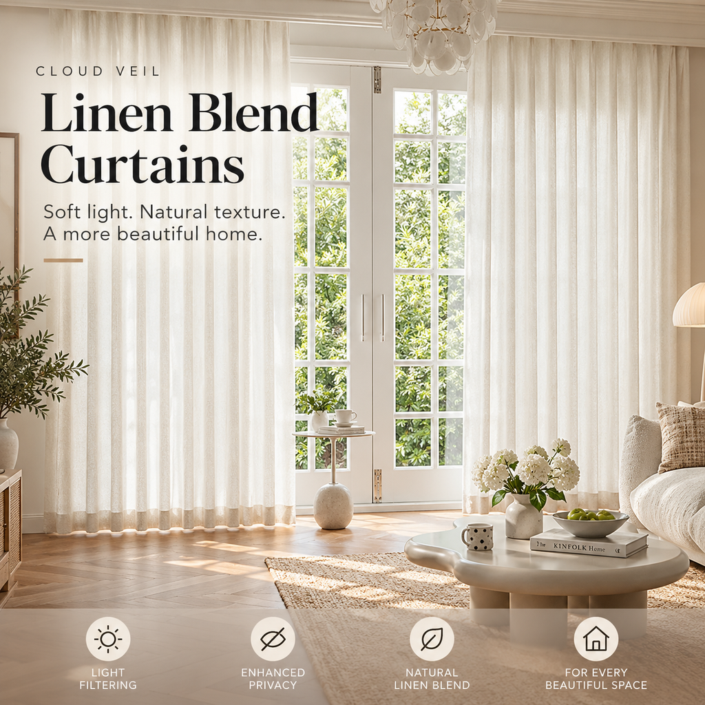 Cloud Veil Linen Blend Curtains – Textured Light Filtering Privacy Drapes