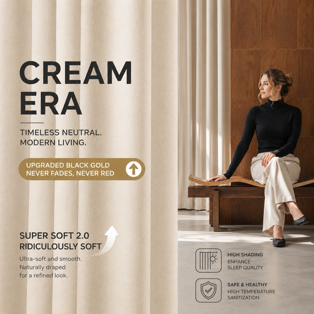 Cream Textured Blackout Curtains – Soft Thermal Room Darkening Drapes