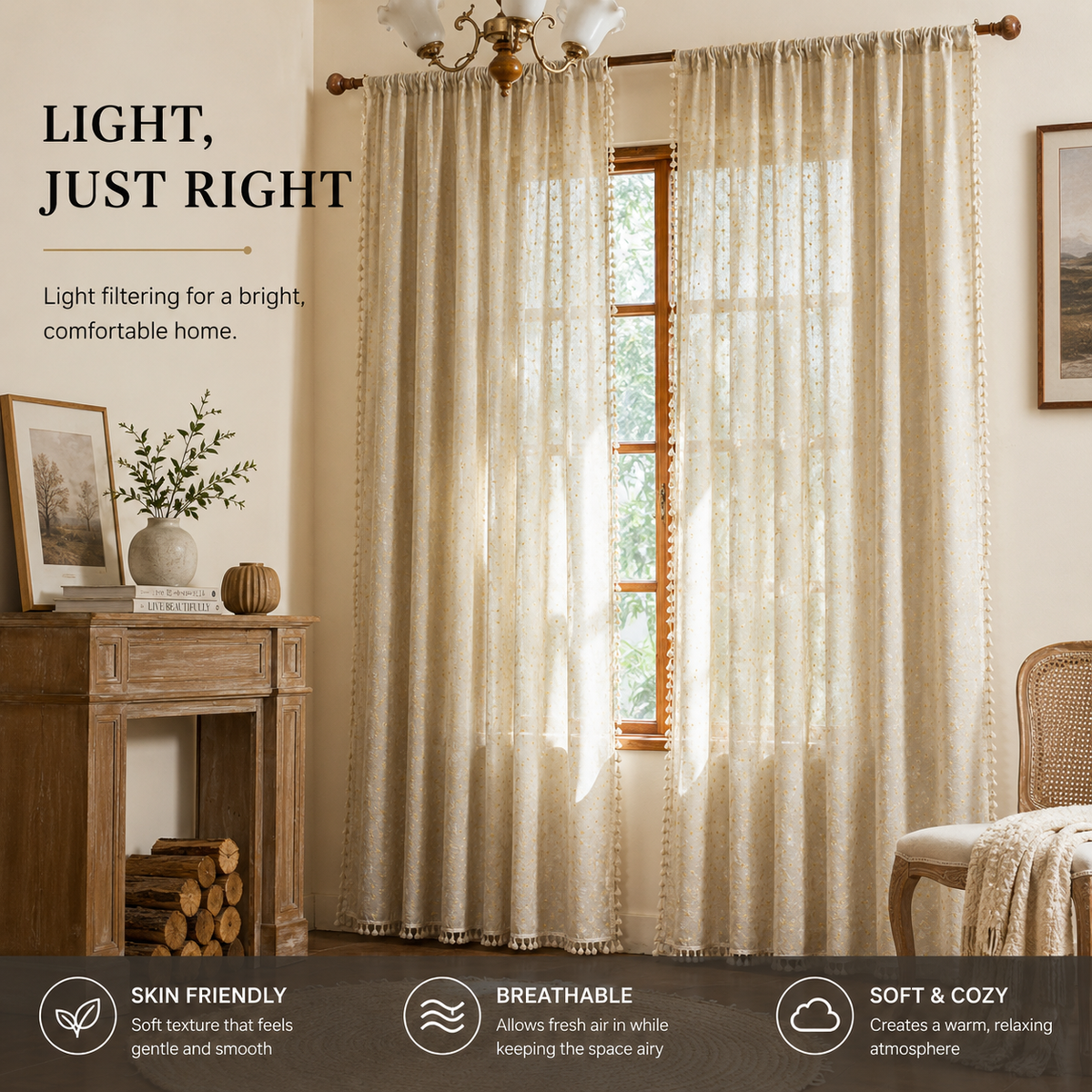 Daisy Floral Linen Look Curtains – Light Filtering Cottage Drapes
