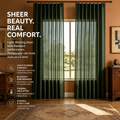 Olive Green Linen Blend Semi Sheer Curtains – Textured Light Filtering Drapes