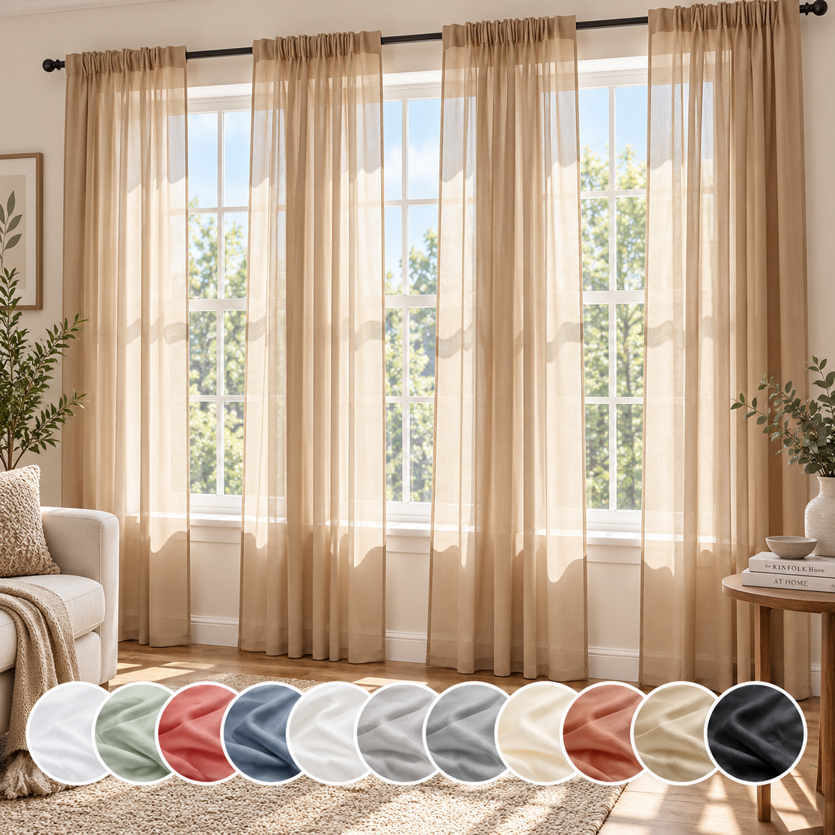 Solid Light Filtering Sheer Curtains – Soft French Style Window Drapes