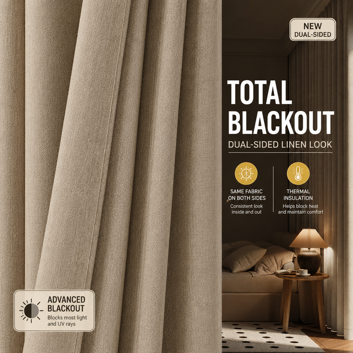 Linen Textured Blackout Curtains – Thermal Insulated & Light Blocking Drapes