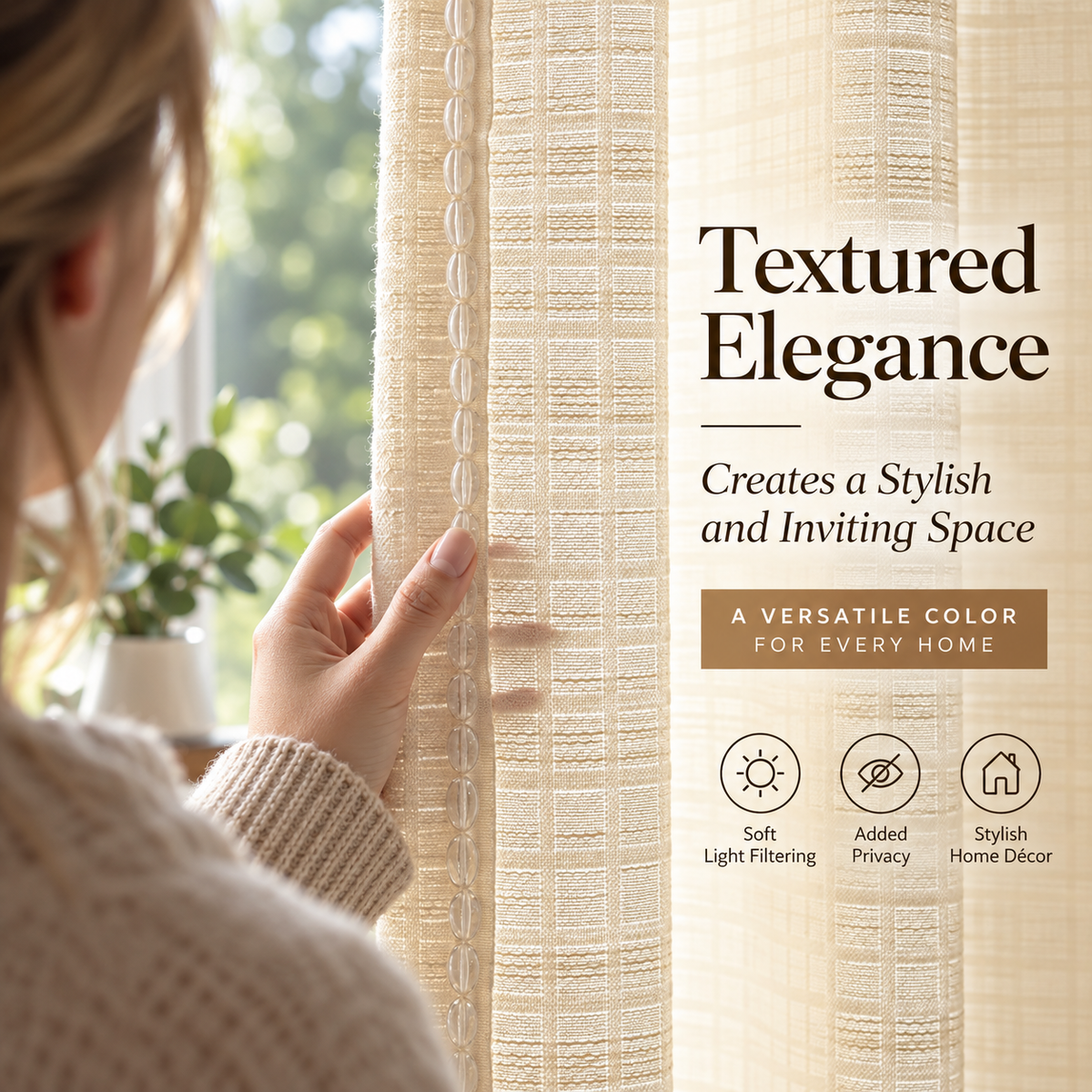 Textured Linen Look Curtains – Light Filtering Privacy Drapes