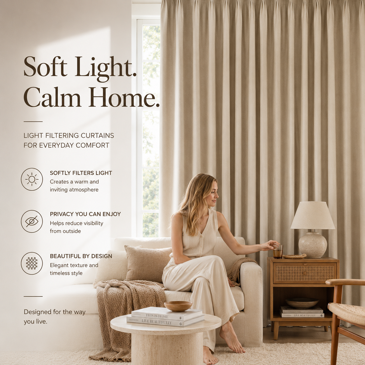 Linen Look Blackout Curtains – Soft Neutral Thermal Insulated Drapes
