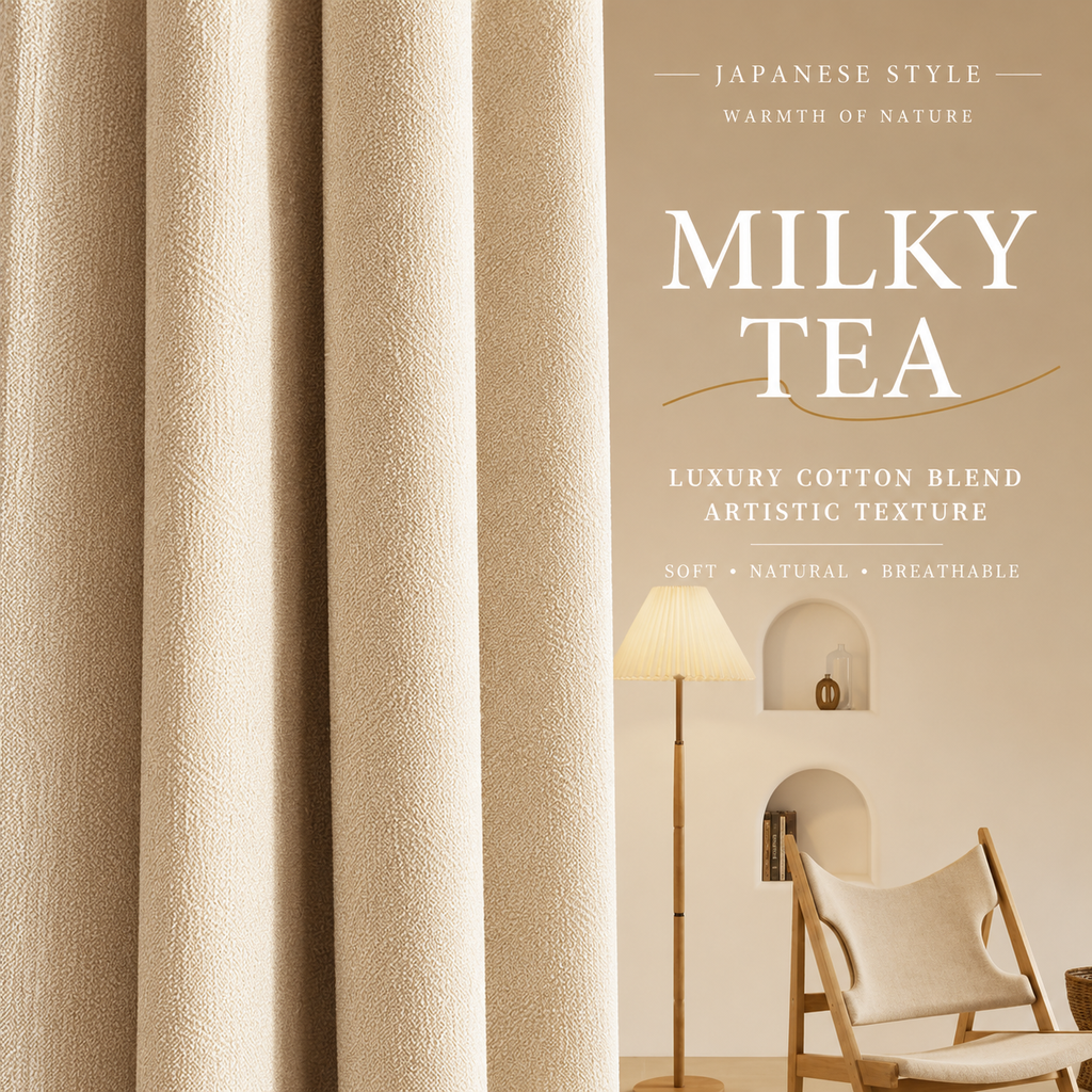Milky Tea Textured Curtains – Soft Wrinkle-Resistant Drapes for Living Room & Bedroom