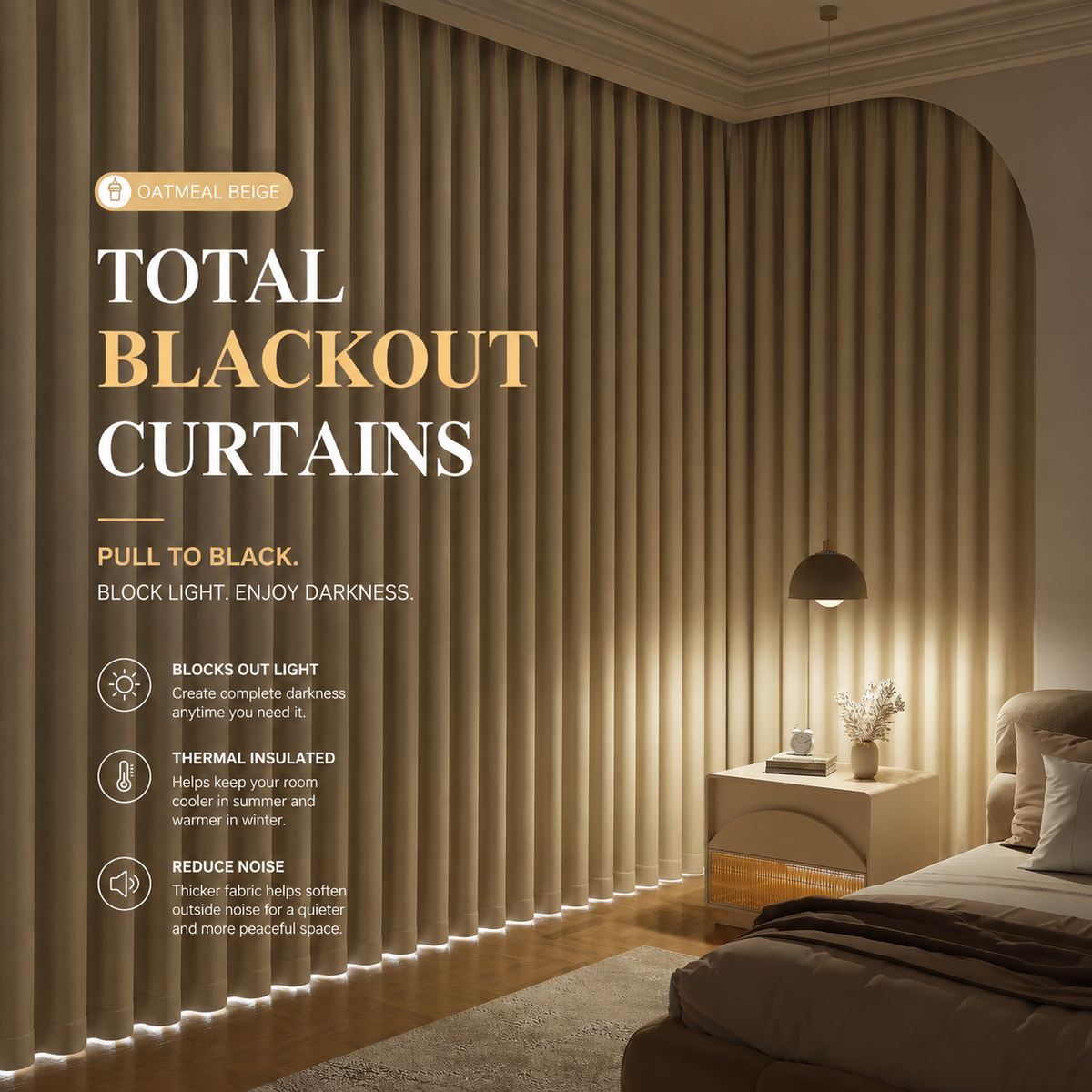 Cream Blackout Curtains, Soft Textured Thermal Insulated Drapes with Blackout Lining