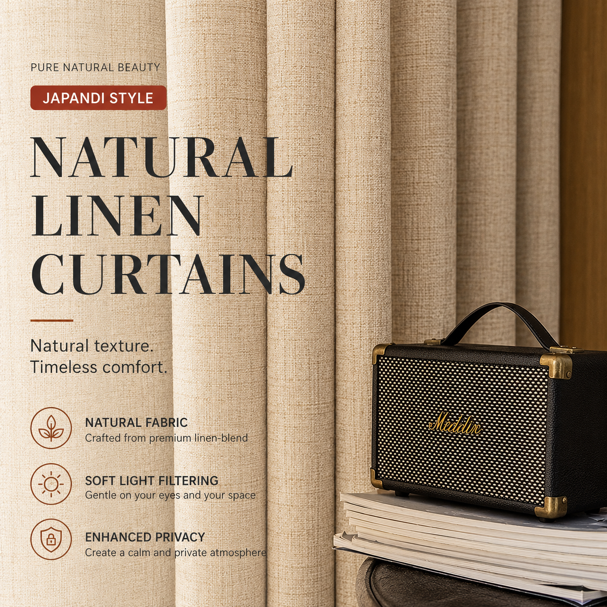 Oatmeal Linen Look Curtains – Light Filtering Textured Drapes for Living Room & Bedroom