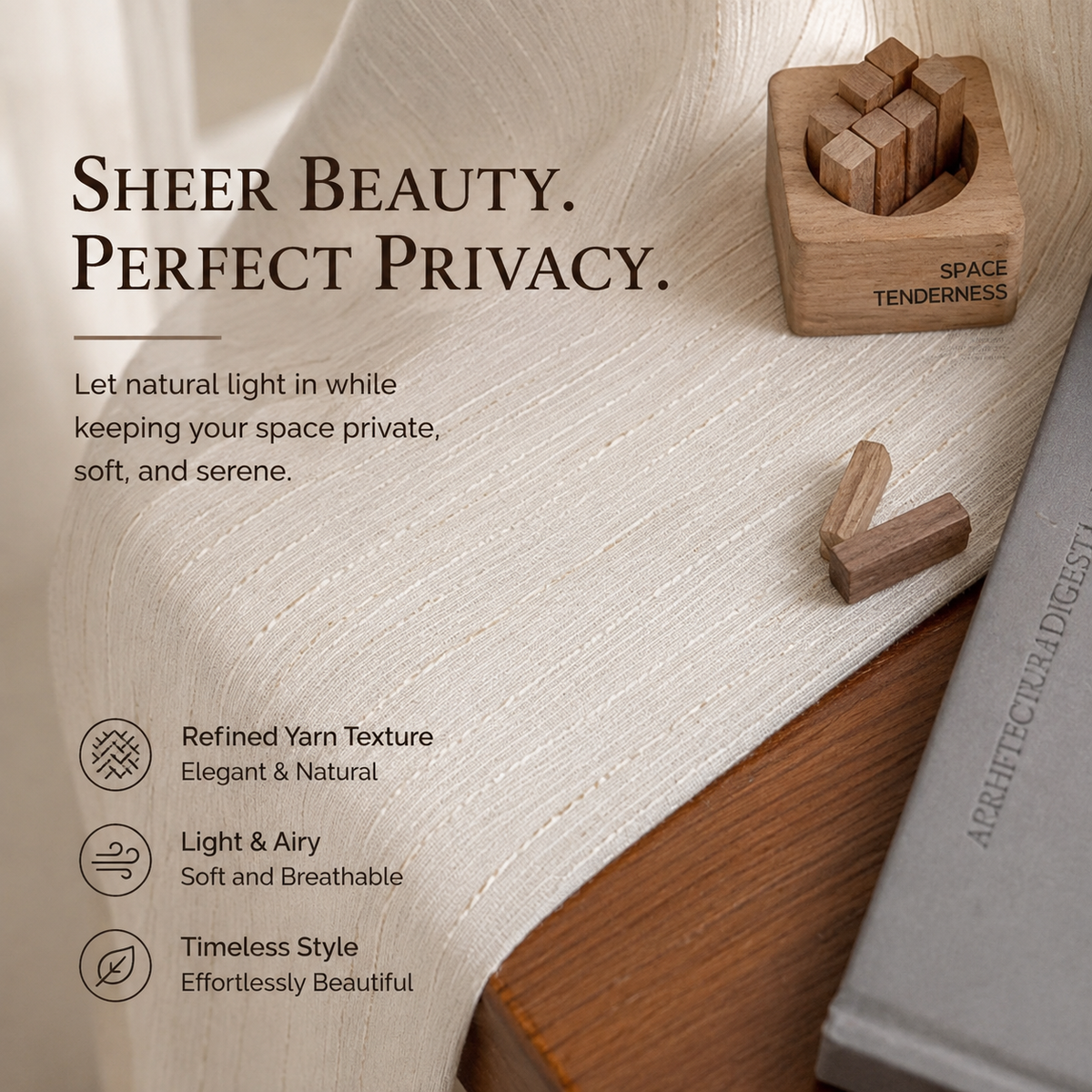 Textured Linen Look Sheer Curtains – Light Filtering Privacy Drapes