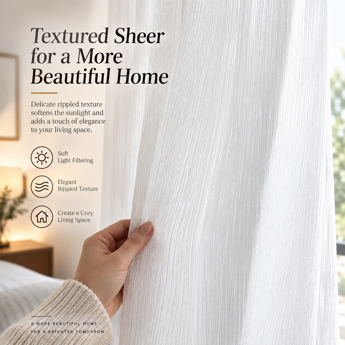 Textured White Sheer Curtains – Light Filtering Ripple Window Panels