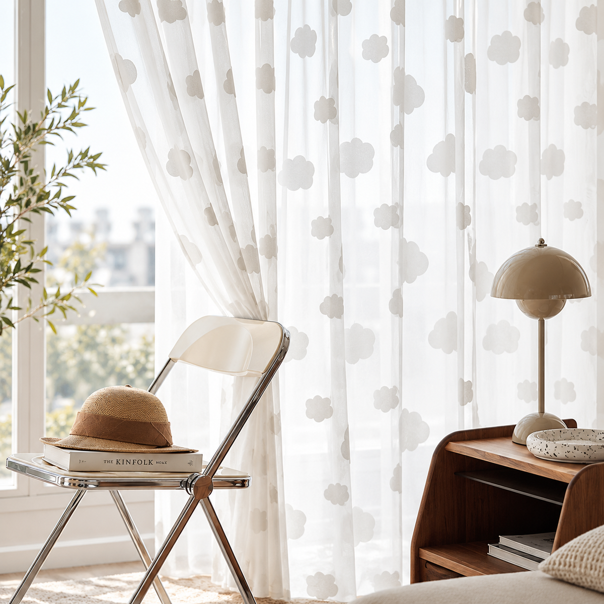 3D Cloud Sheer Curtains – White Light Filtering Curtains for Kids Room & Nursery