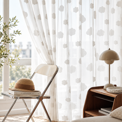 3D Cloud Sheer Curtains – White Light Filtering Curtains for Kids Room & Nursery