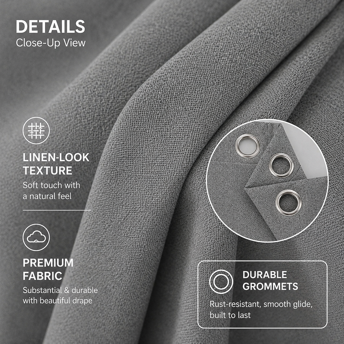 100% Blackout Linen Textured Grommet Curtains