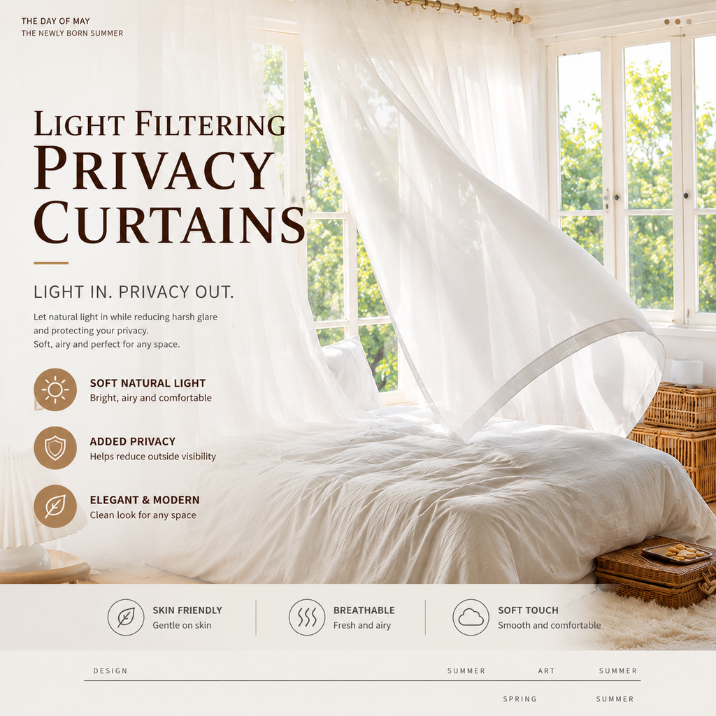 White Textured Light Filtering Privacy Curtains – Semi-Sheer Drapes for Bedroom & Living Room