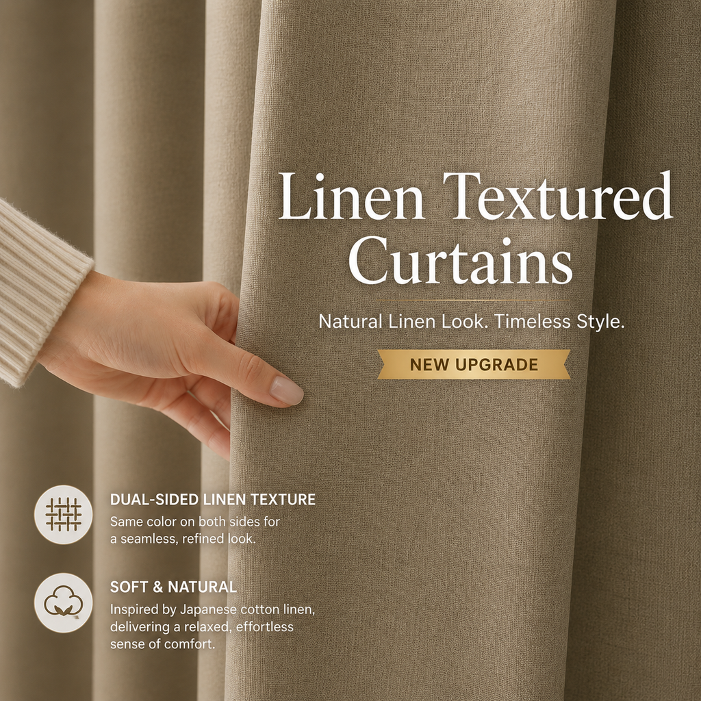 Linen Textured Blackout Curtains – 70–90% Light Blocking, Modern Neutral Window Drapes