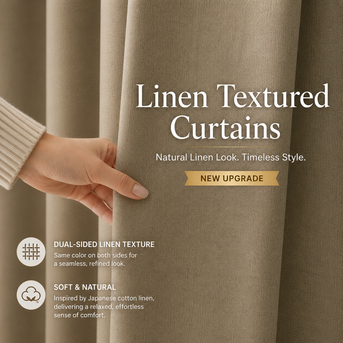 Linen Textured Blackout Curtains – 70–90% Light Blocking, Modern Neutral Window Drapes