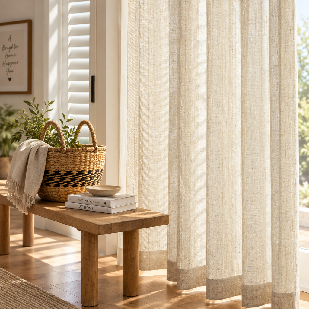 Natural Linen Blend Semi-Sheer Curtains – Textured Light Filtering Drapes