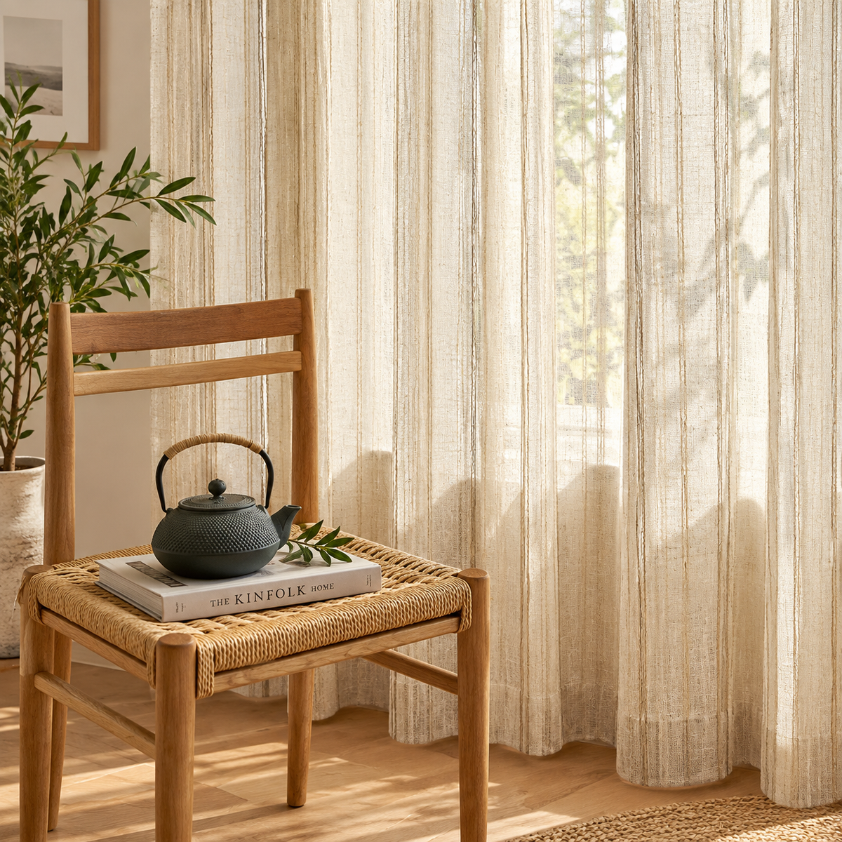Linen-Look Sheer Curtains – Natural Textured Light Filtering Window Panels