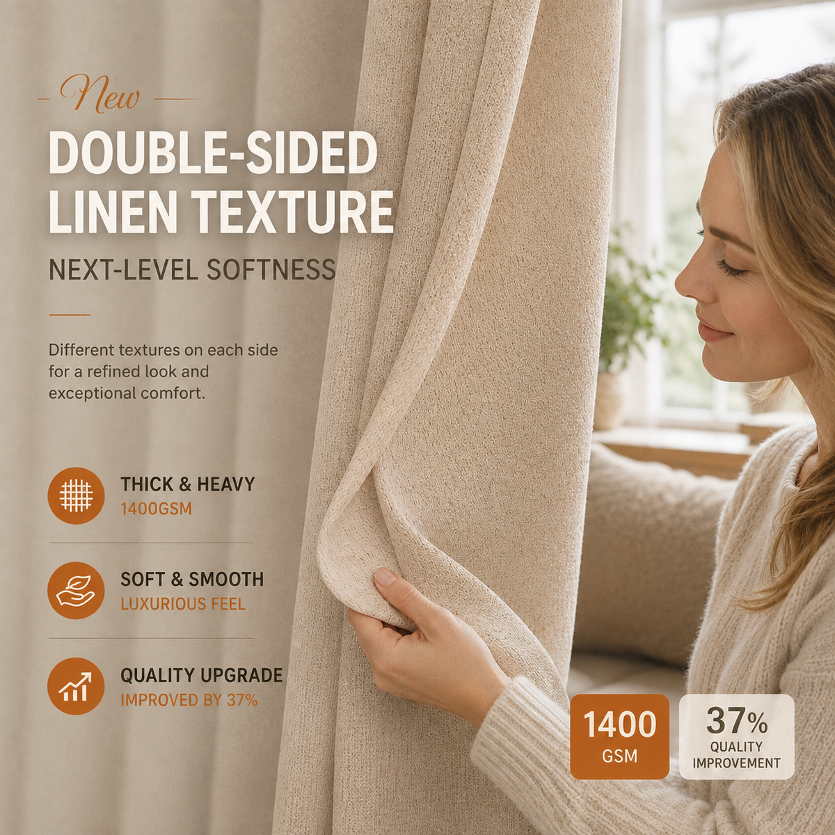 Double-Sided Chenille Blackout Curtains – Luxury Textured Privacy Drapes