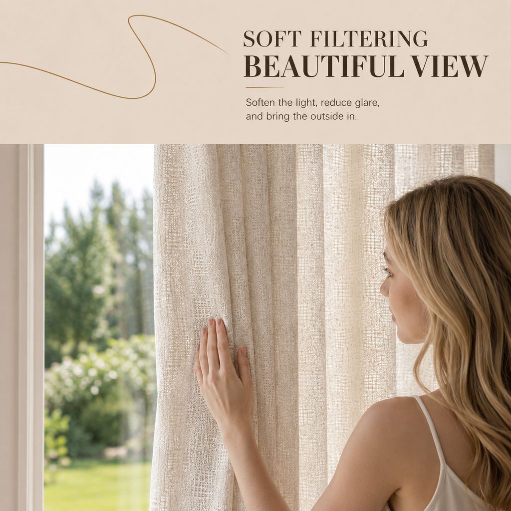 Textured Grid Light Filtering Curtains – Jacquard Privacy Drapes