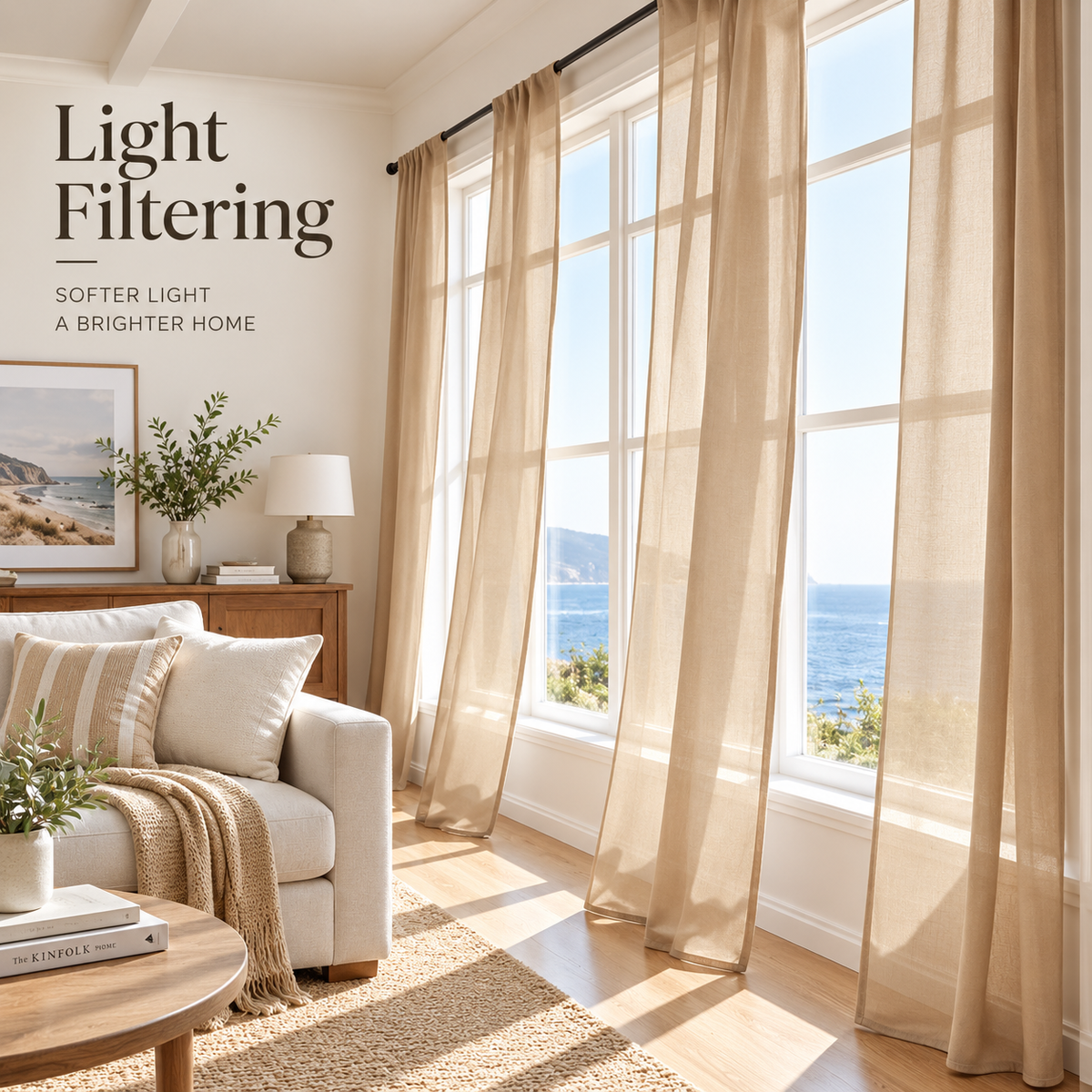 Solid Light Filtering Sheer Curtains – Soft French Style Window Drapes