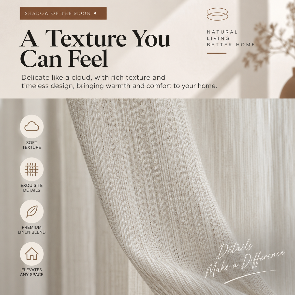 Cloud Veil Linen Blend Curtains – Textured Light Filtering Privacy Drapes