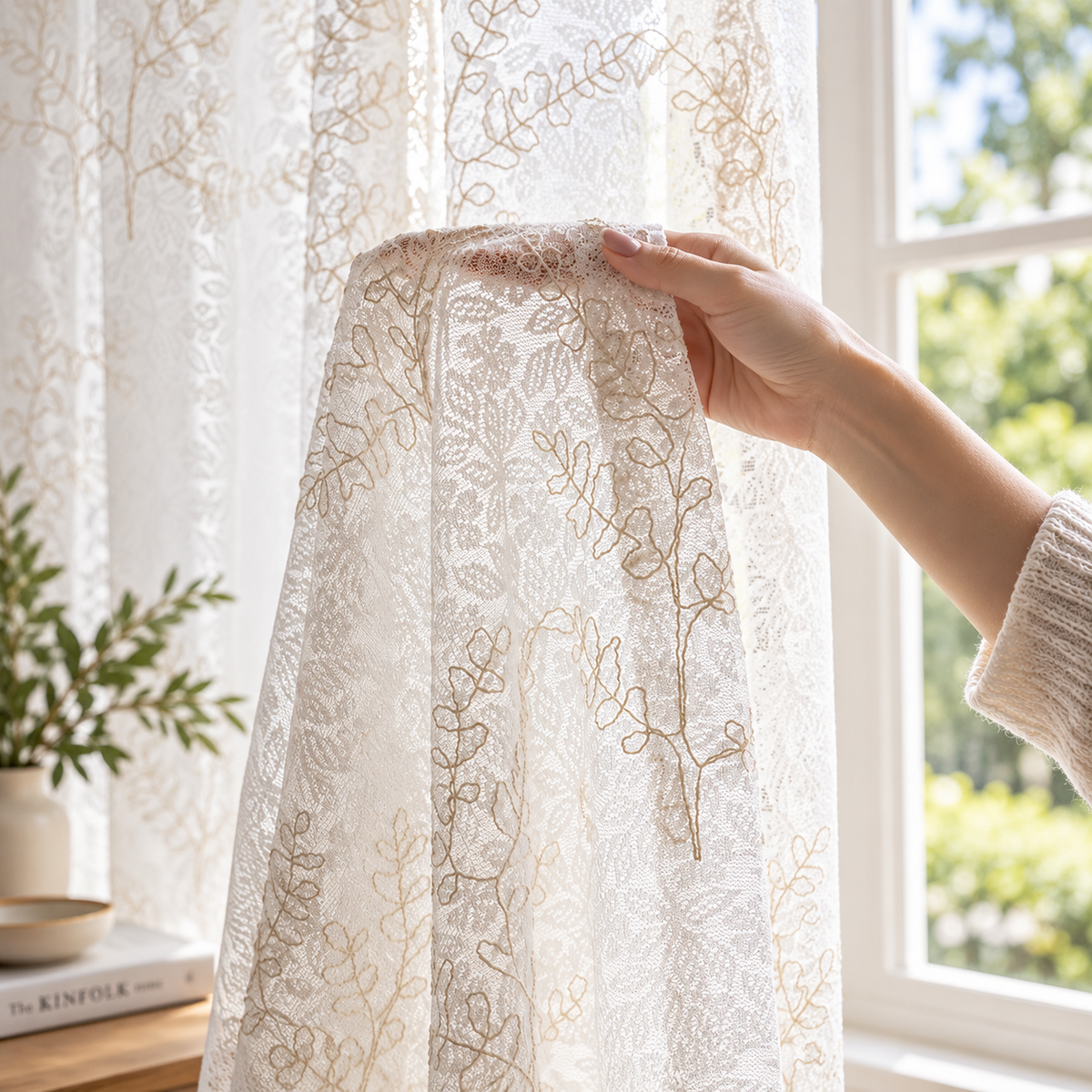 Embroidered Floral Sheer Curtains – Elegant Light Filtering Window Panels