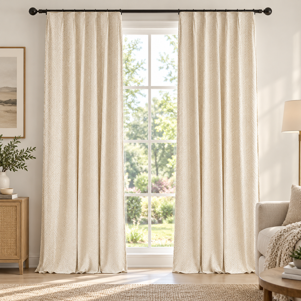 Herringbone Jacquard Curtains – Textured Light Filtering Drapes