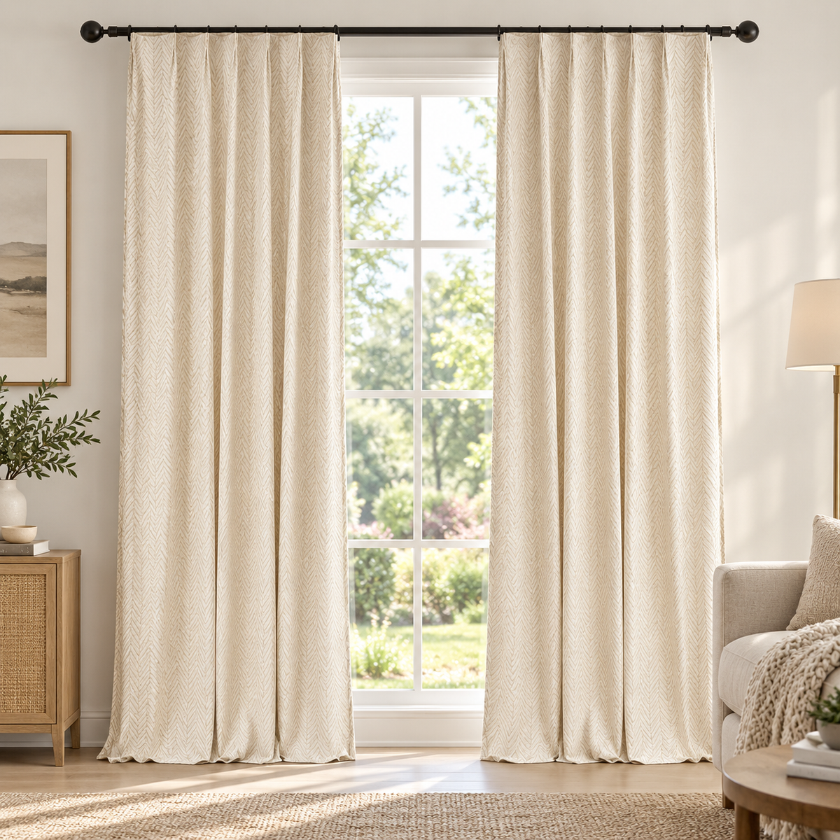 Herringbone Jacquard Curtains – Textured Light Filtering Drapes