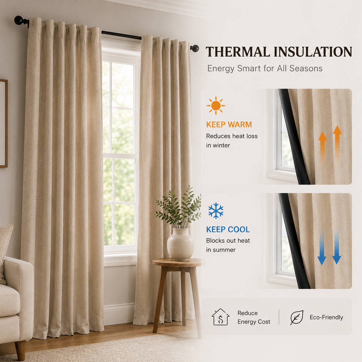 100% Blackout Curtains Back Tab Linen Curtains