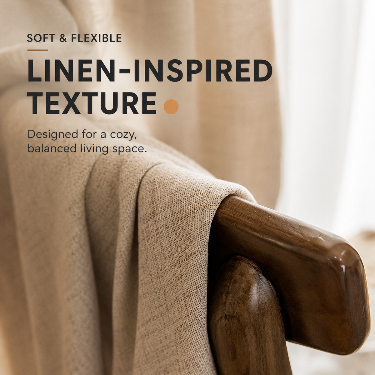 Oatmeal Linen Look Curtains – Light Filtering Textured Drapes for Living Room & Bedroom