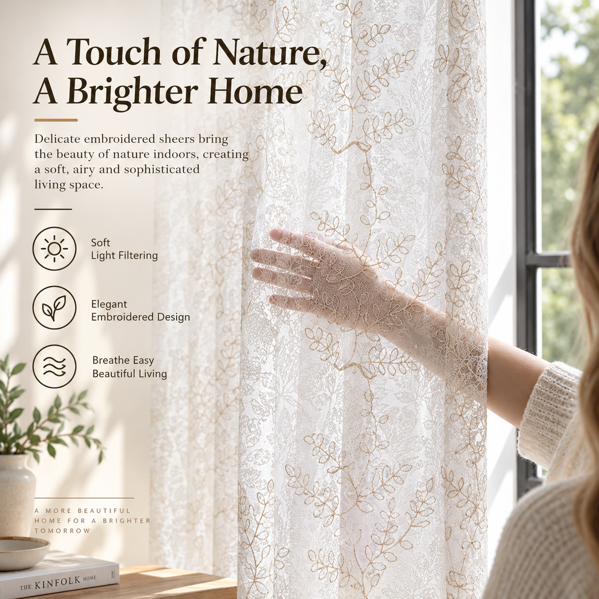 Embroidered Floral Sheer Curtains – Elegant Light Filtering Window Panels