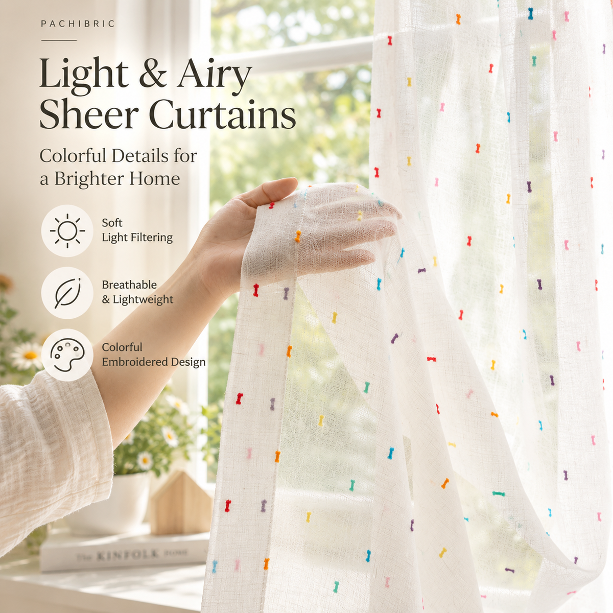 Rainbow Dot Embroidered Sheer Curtains for Kids Room & Nursery