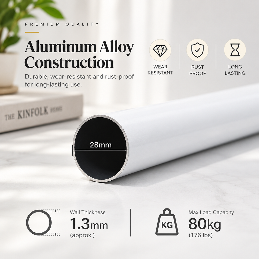 Modern Aluminum Curtain Rod with Gold Finials – Black & White Decorative Drapery Rod