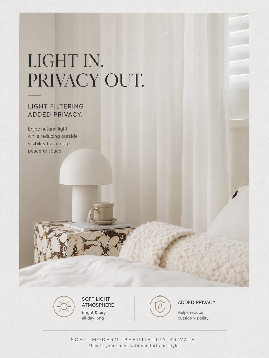 White Textured Light Filtering Privacy Curtains – Semi-Sheer Drapes for Bedroom & Living Room