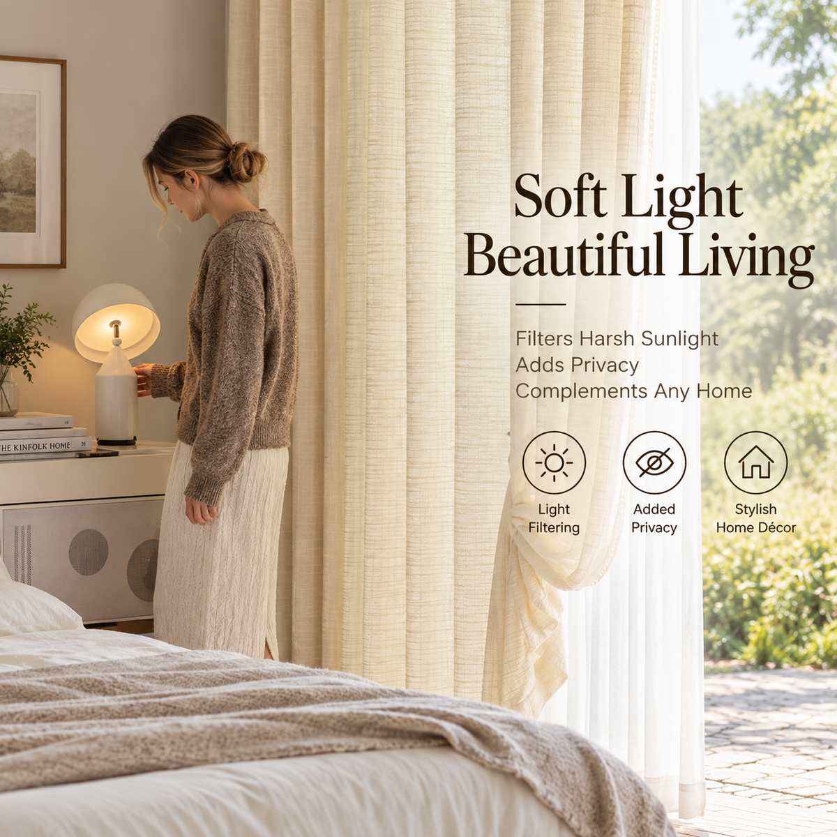 Textured Linen Look Curtains – Light Filtering Privacy Drapes
