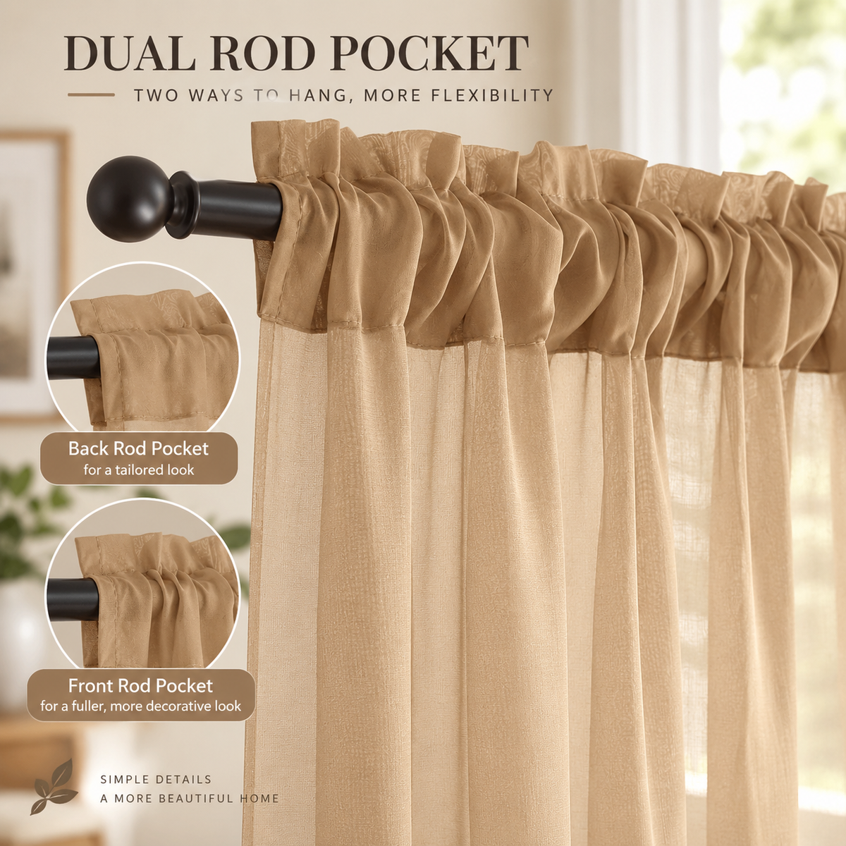 Solid Light Filtering Sheer Curtains – Soft French Style Window Drapes