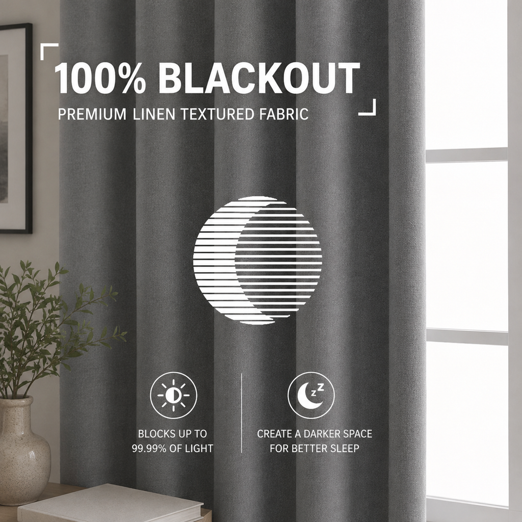 100% Blackout Linen Textured Grommet Curtains