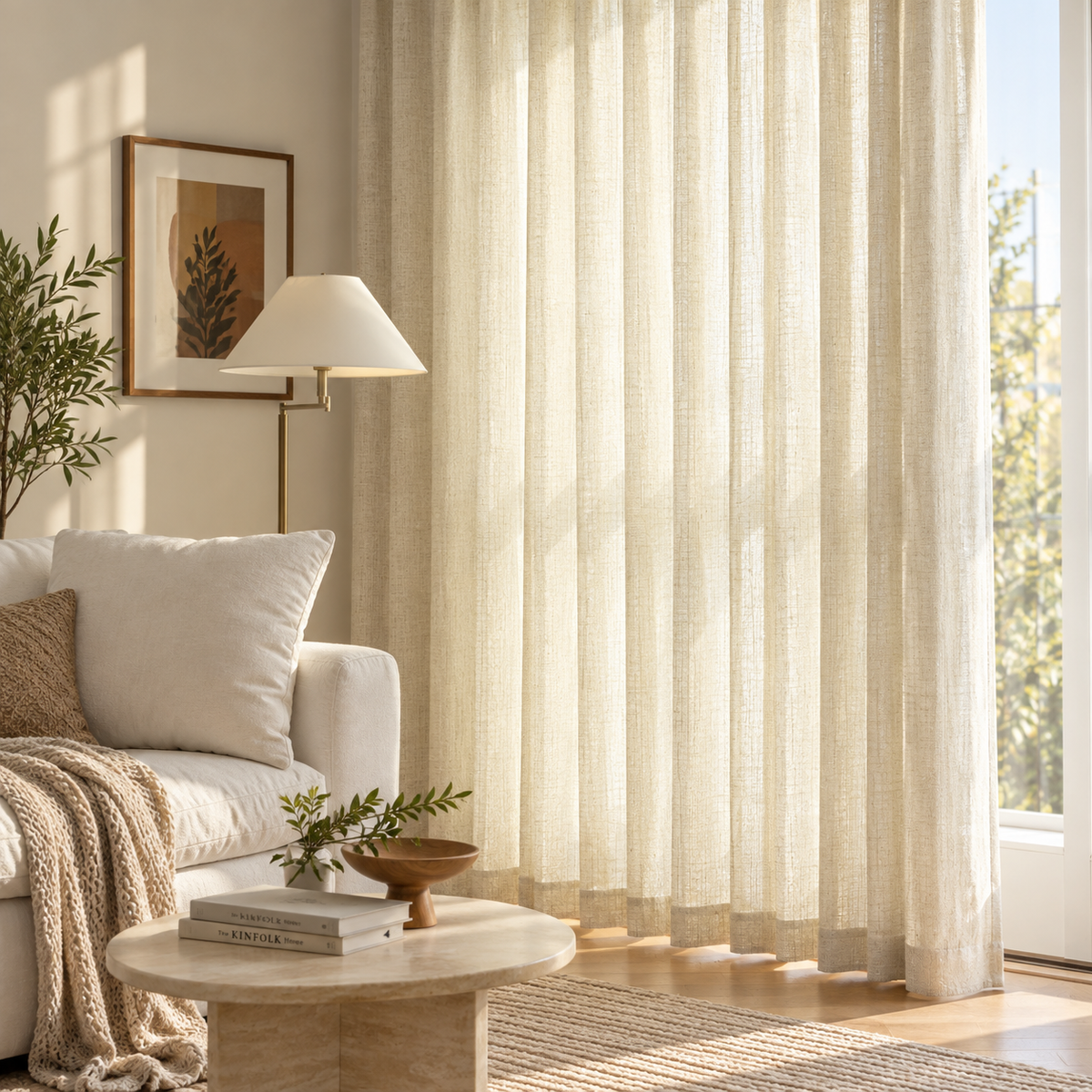 Natural Linen Blend Semi-Sheer Curtains – Textured Light Filtering Drapes