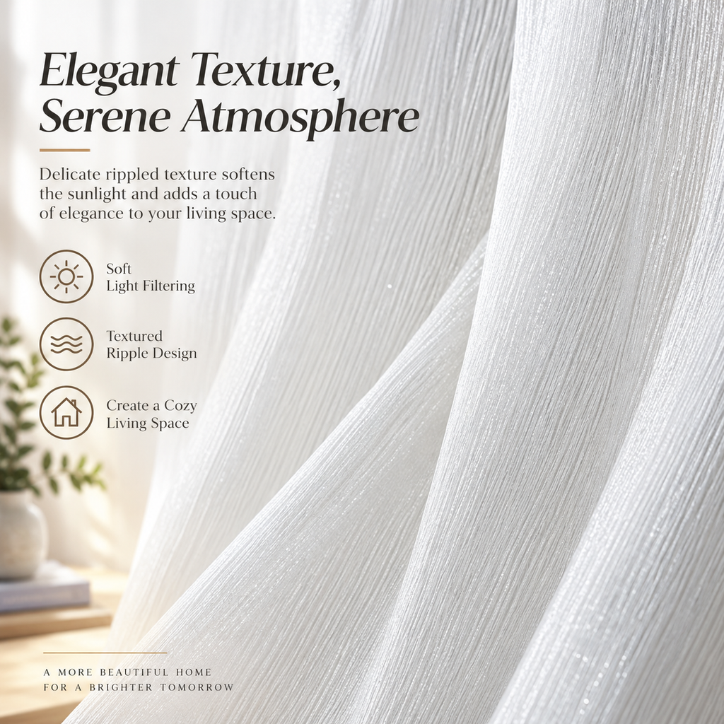 Textured White Sheer Curtains – Light Filtering Ripple Window Panels