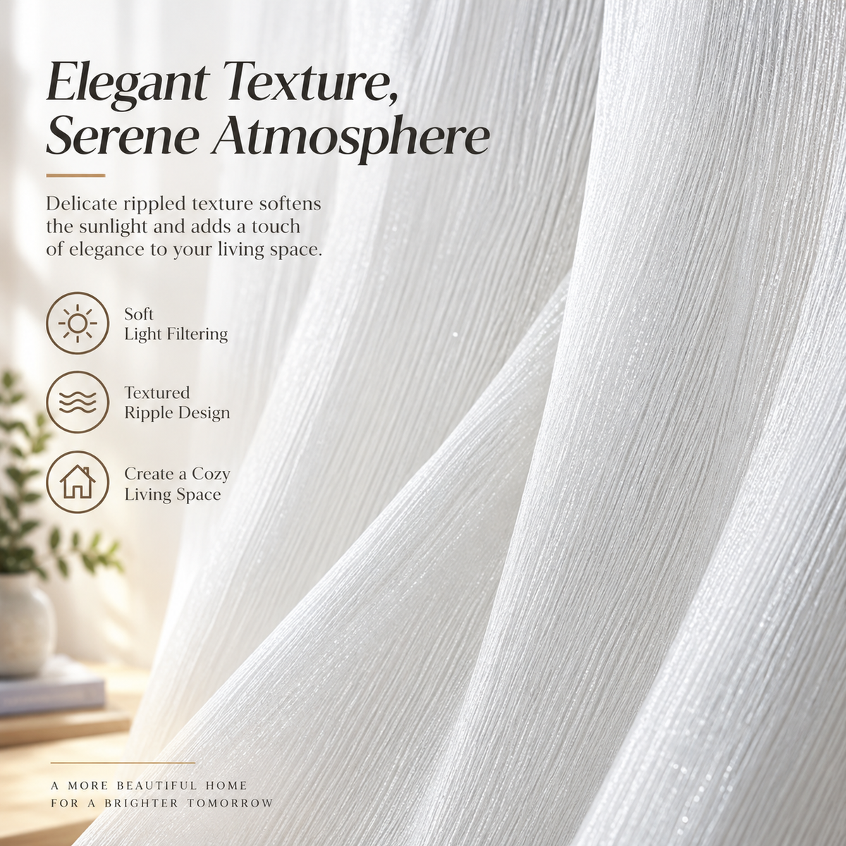 Textured White Sheer Curtains – Light Filtering Ripple Window Panels