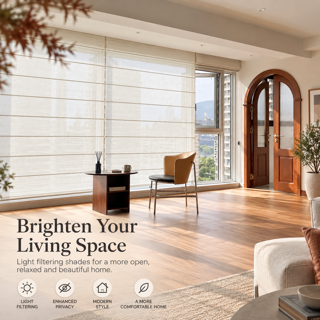 Custom Linen-Look Roman Shades – Light Filtering Window Blinds