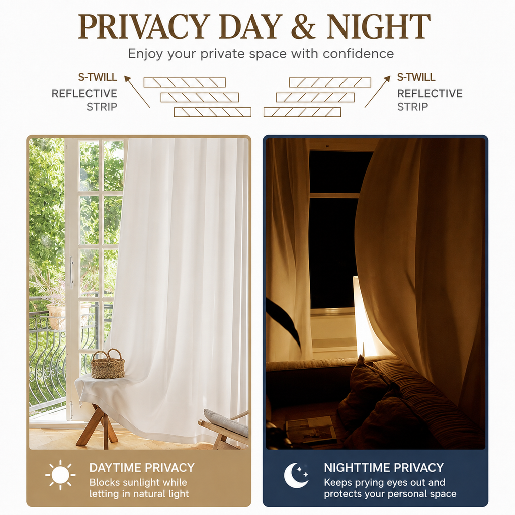 Textured Light Filtering Curtains, Soft Privacy Sheer Drapes for Living Room & Bedroom